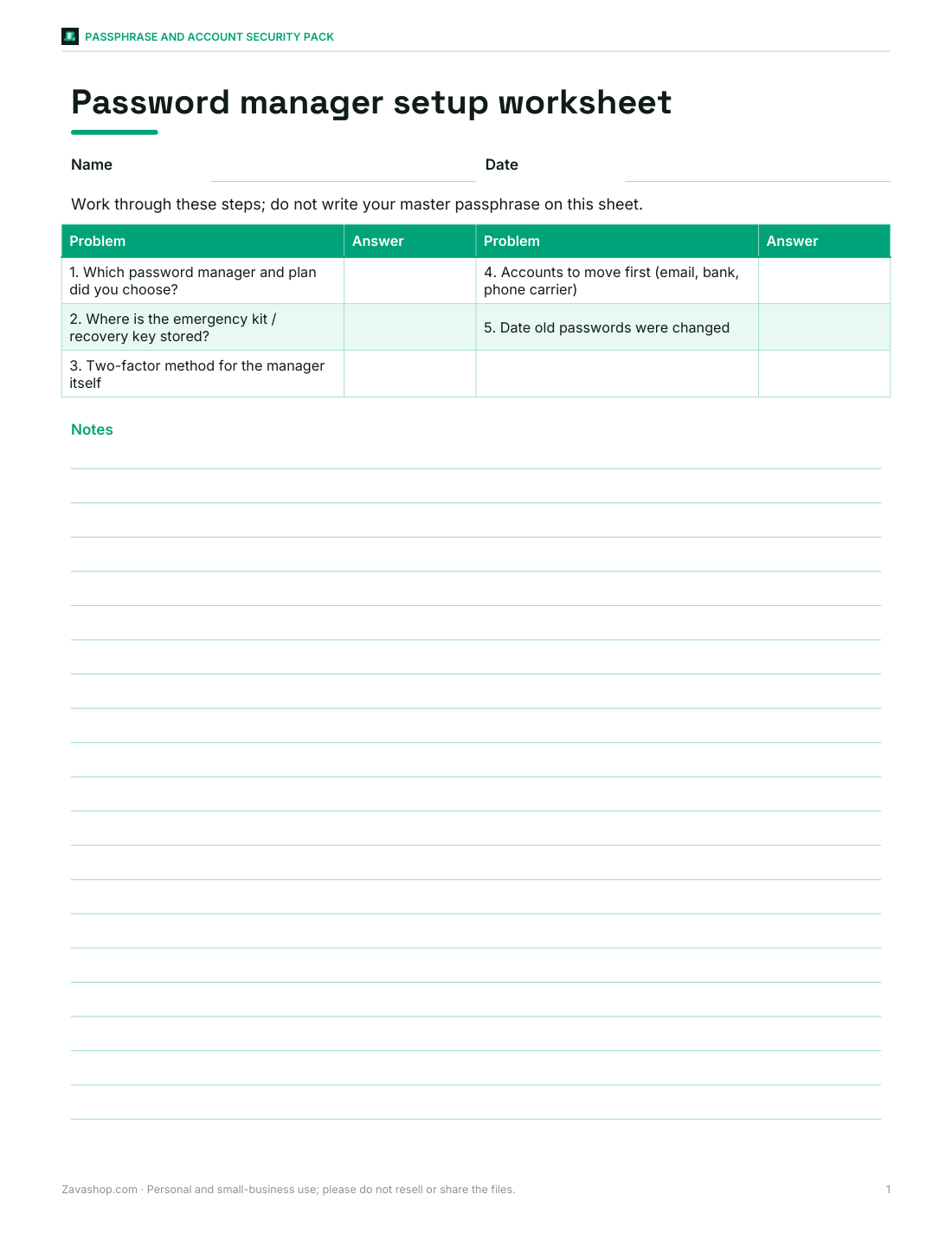 Preview of the first page of Manager setup (PDF/DOCX)