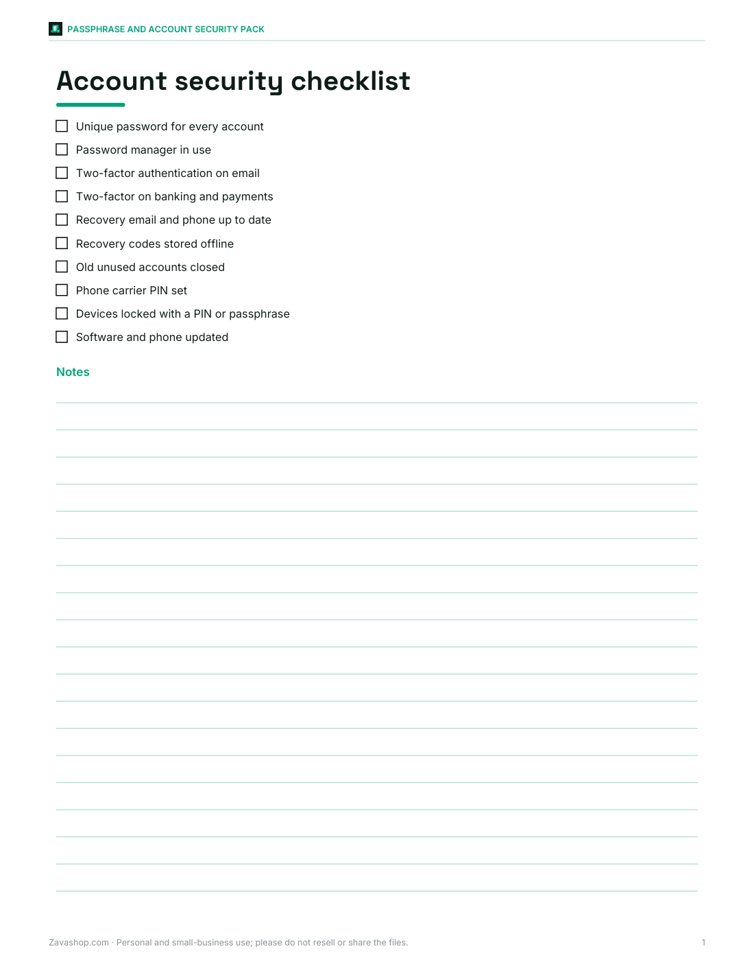 Preview of the first page of Security checklist (PDF/DOCX)